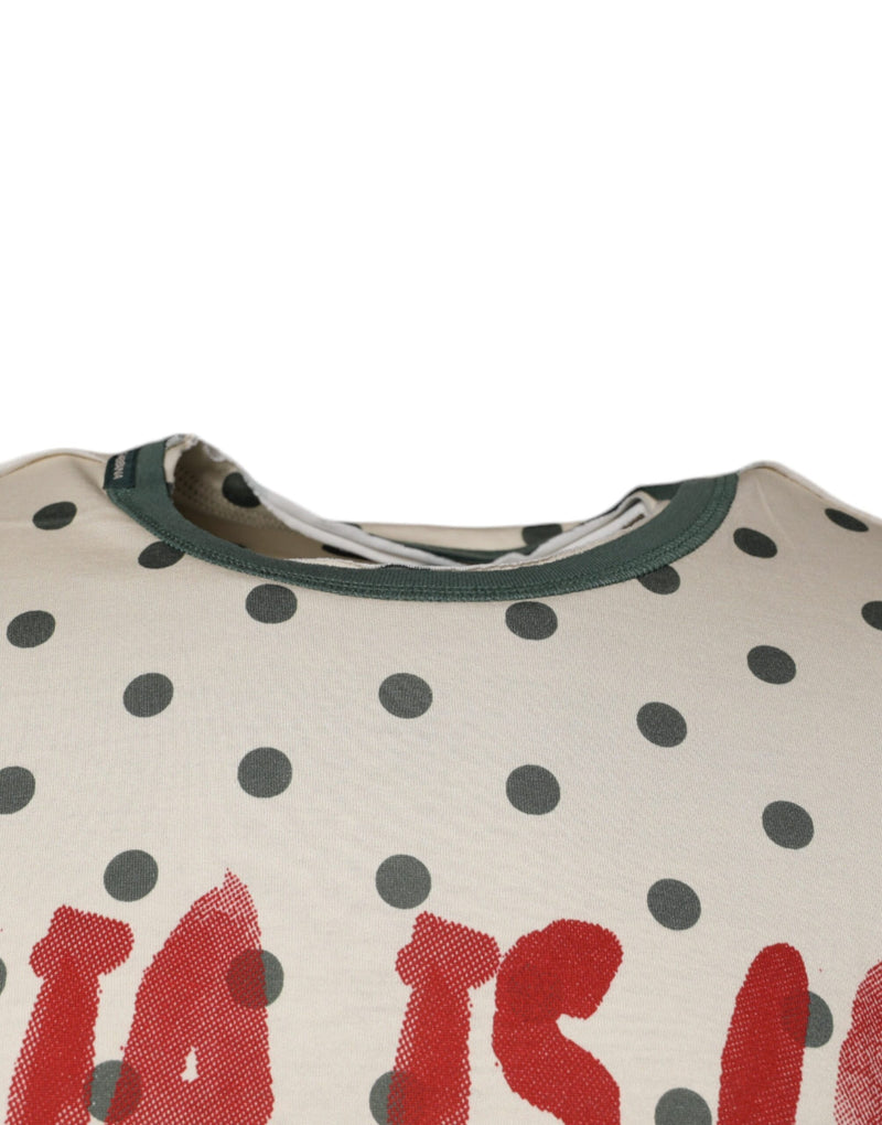 Beige Graphic Print Polka Dot Cotton T-shirt