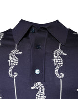 Dark Blue Sea Horse Collared Polo T-shirt