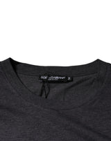 Gray Logo Patch Cotton Crew Neck T-shirt