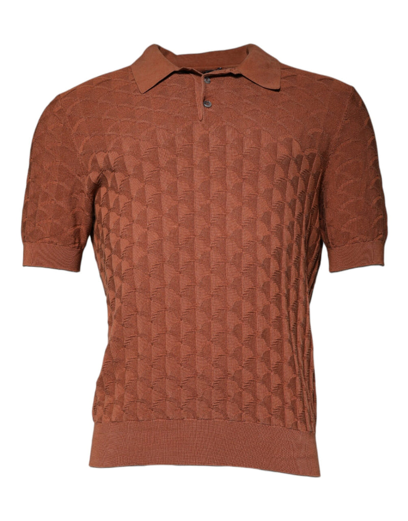 Brown Silk Collared Short Sleeves T-shirt