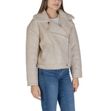 Beige Synthetic Leather Jackets & Coat