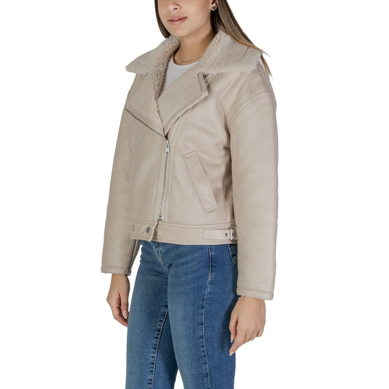 Beige Synthetic Leather Jackets & Coat