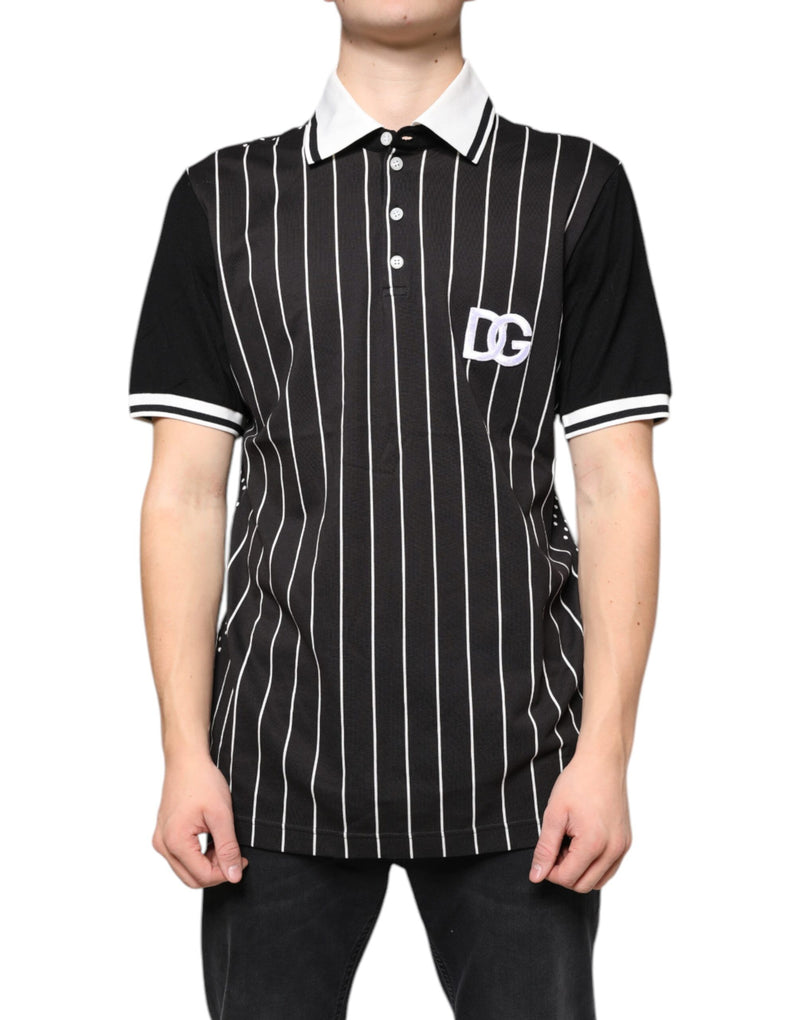 Black White Stripes Collared Polo T-shirt