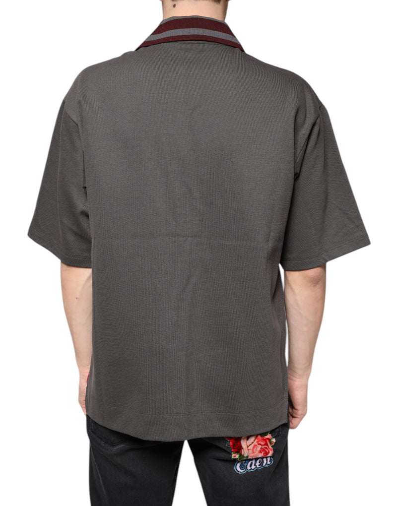 Gray DG Embroidery Collared Men Polo T-shirt