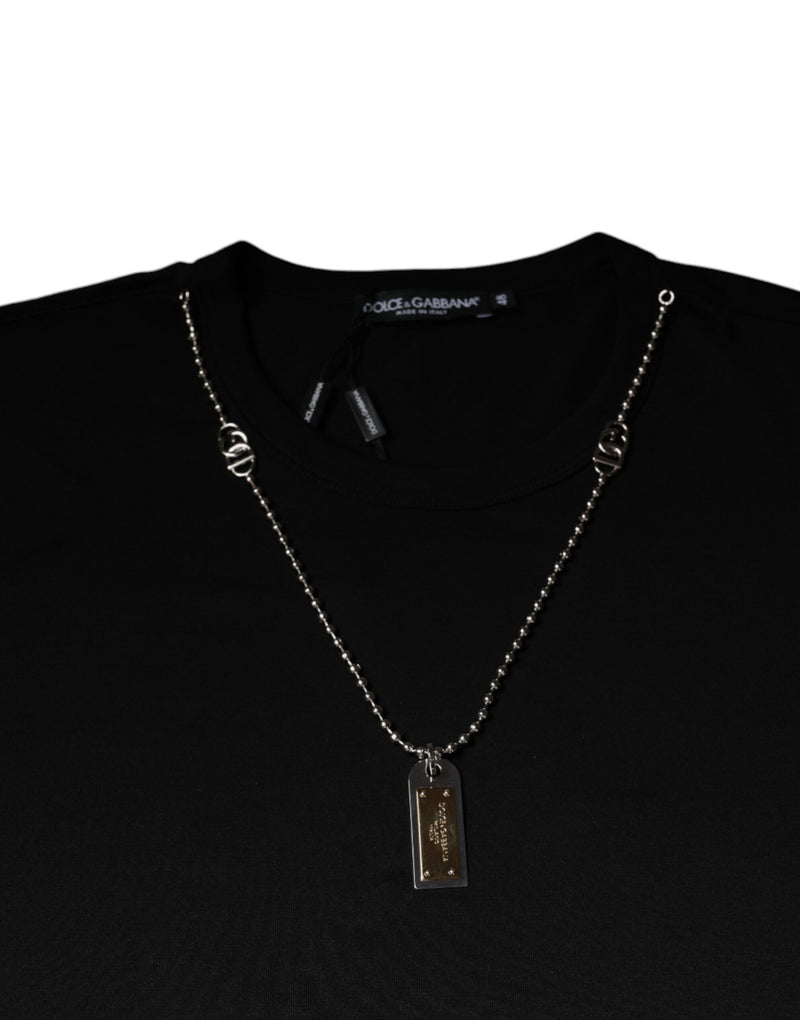 Black Cotton Necklace Embellished T-shirt