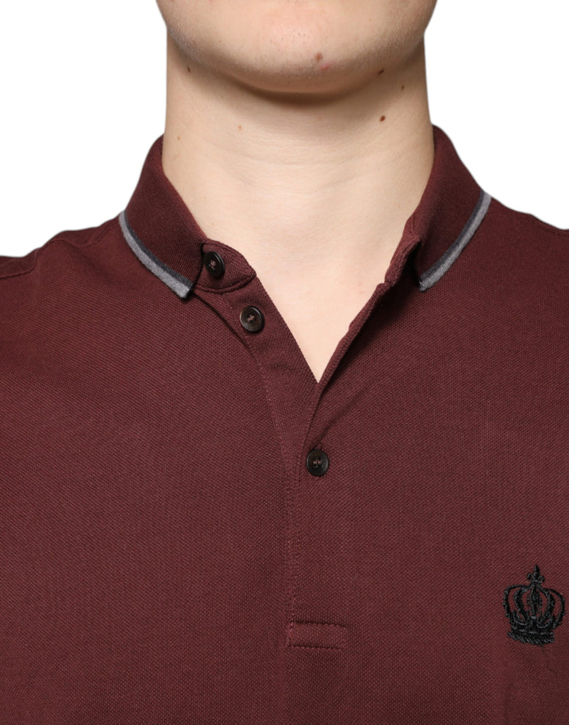 Maroon Crown Embroidery Collared Polo T-shirt