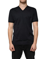 Black Logo Cotton Vneck Short Sleeve T-shirt