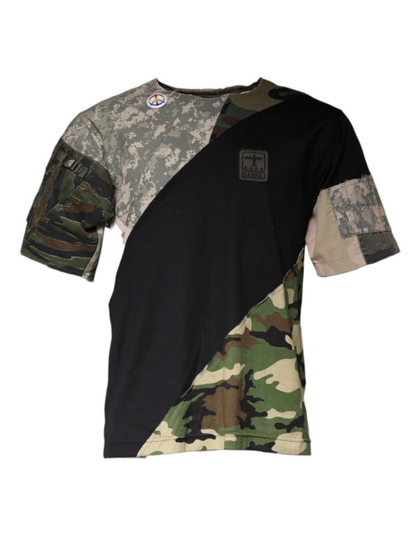 Multicolor Camouflage Cotton Round Neck T-shirt