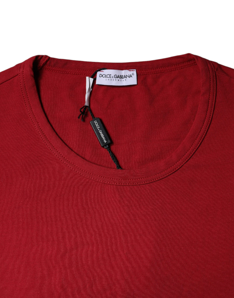 Red Cotton Round Neck Short Sleeve T-shirt