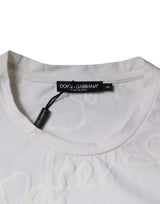 White Logo Print Cotton Crew Neck T-shirt