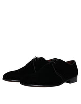 Black Velvet Leather Lace Up Derby Shoes