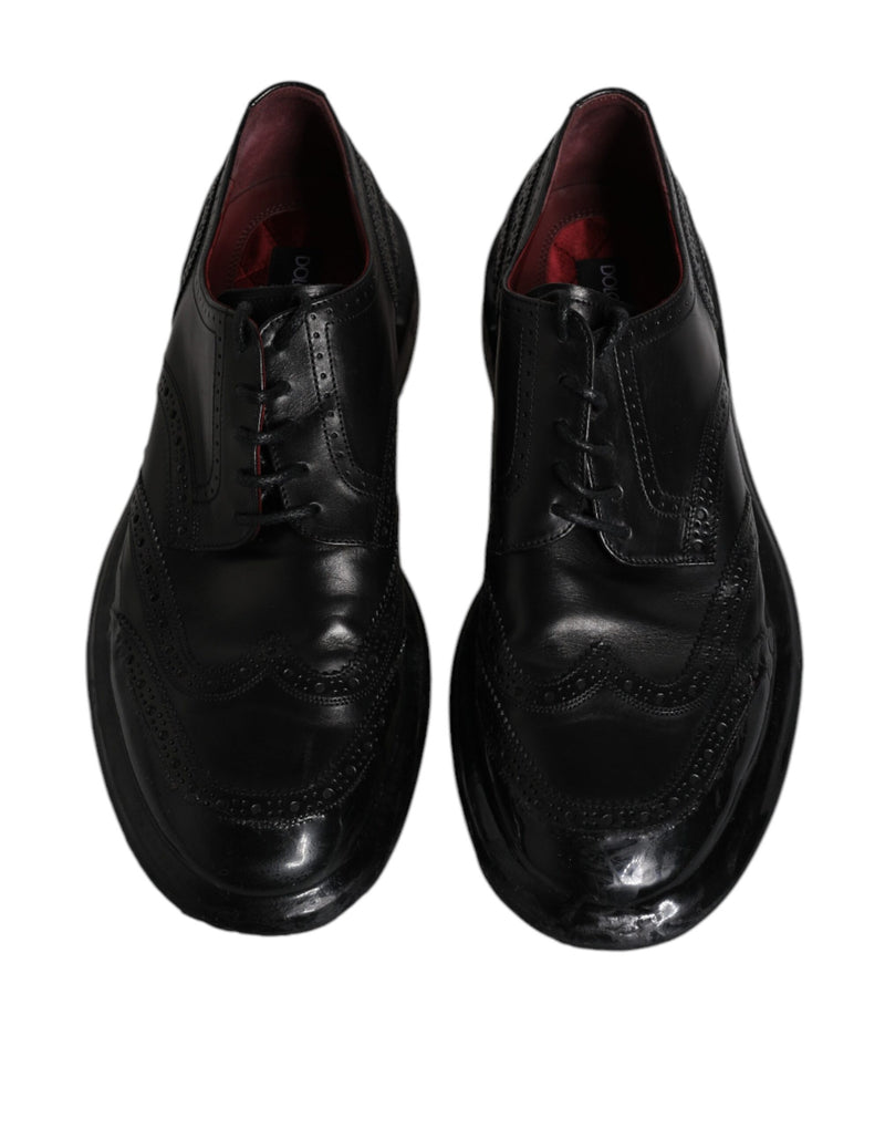 Black Leather Derby Wingtip Formal Shoes