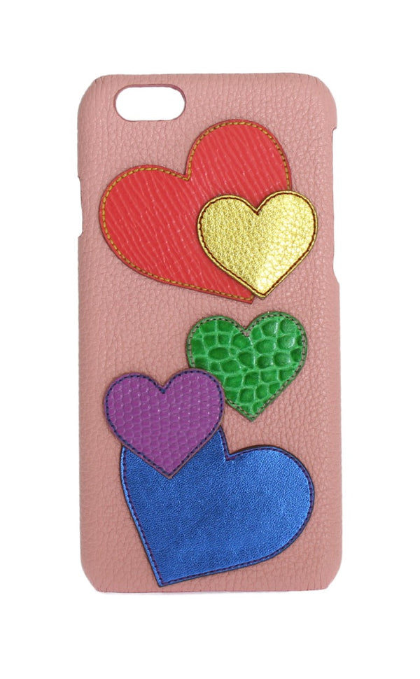 Chic Pink Leather Heart-Embellished Cover Phone