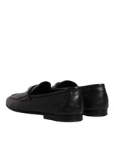 Black Leather Logo Slip On Men Loafers Shoes