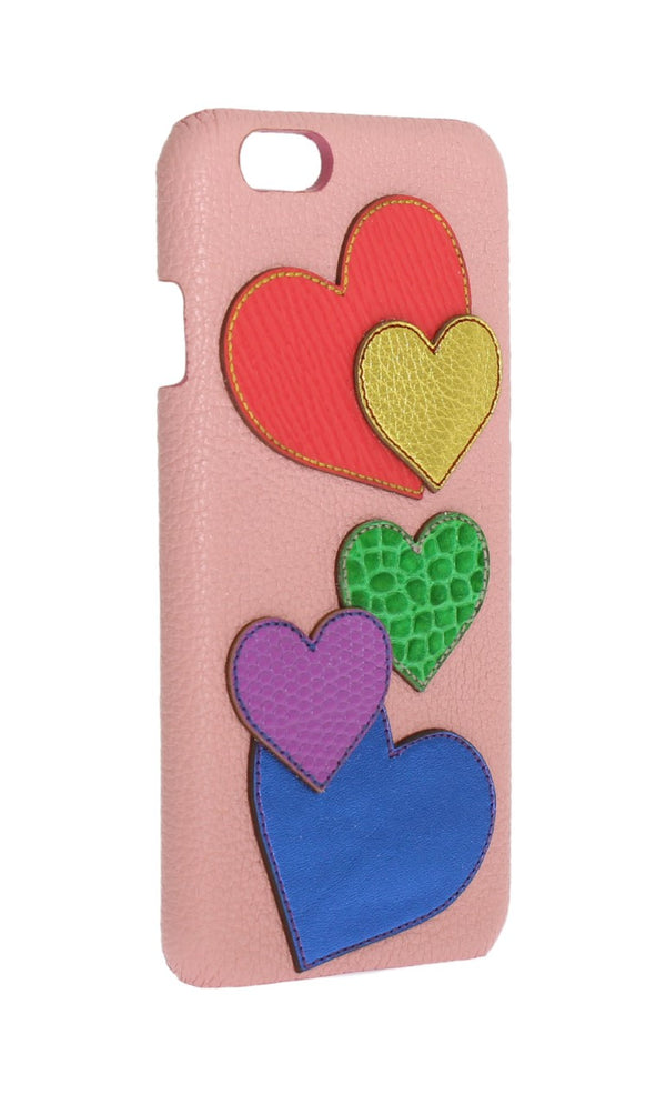 Chic Pink Leather Heart-Embellished Cover Phone