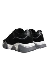 Black Leather Neoprene Chunky Low Top Sneakers Squalo Shoes