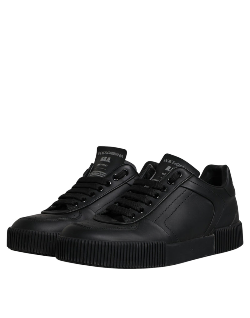 Black Miami Leather Low Top Sneakers Shoes