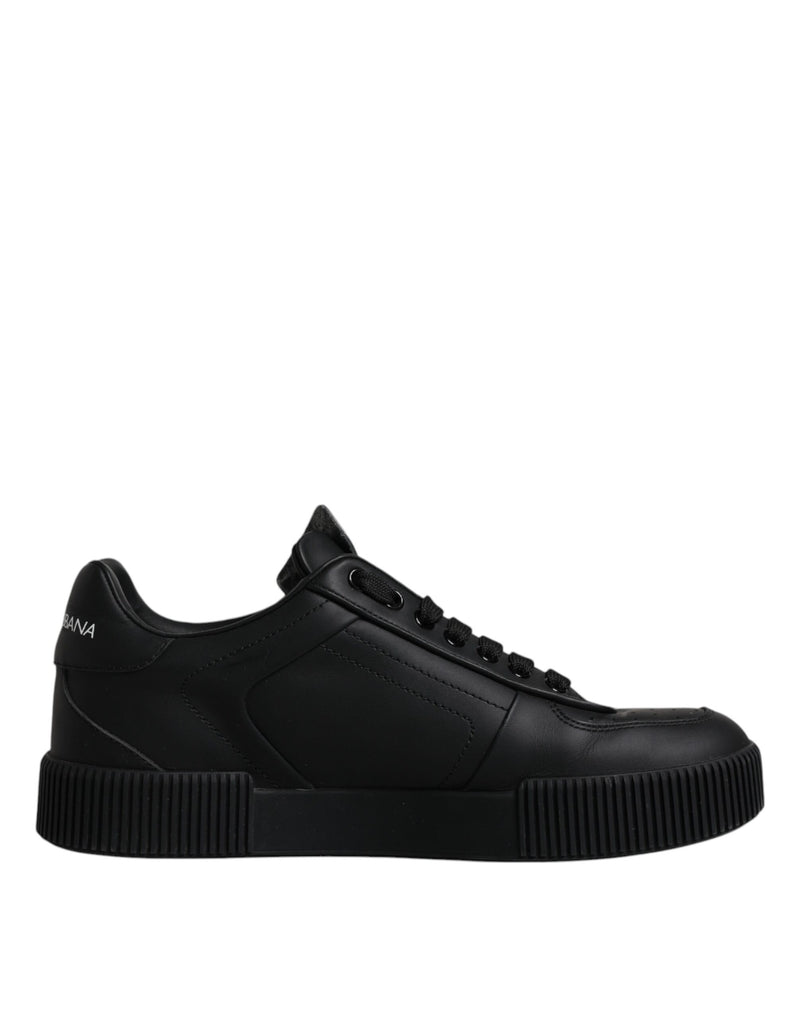 Black Miami Leather Low Top Sneakers Shoes