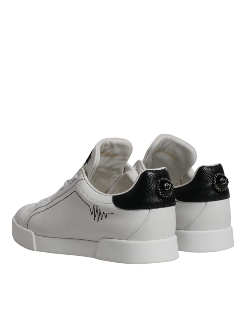 White Black Leather Low Top Men Sneakers Shoes