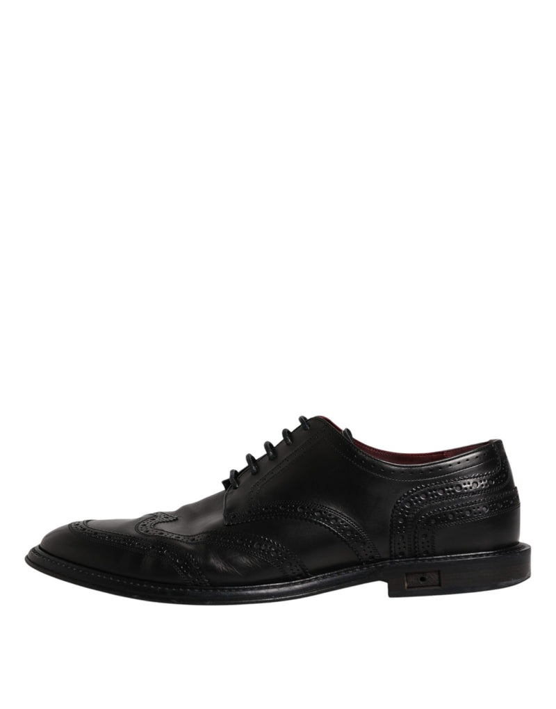 Black Leather Derby Wingtip Formal Shoes