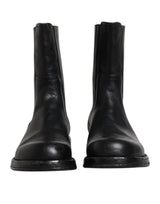 Black Horse Leather Mid Calf Boots Shoes