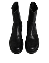 Black Horse Leather Mid Calf Boots Shoes