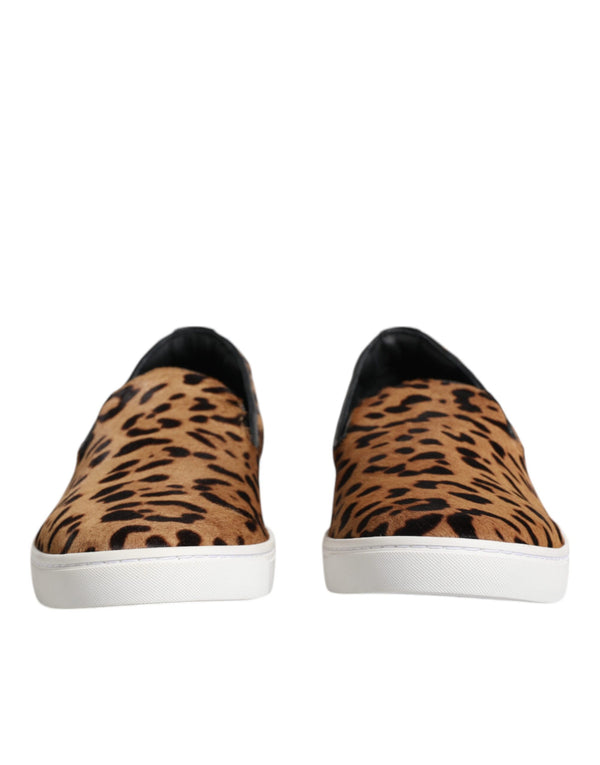 Brown Calfskin Fur Leopard Men Sneakers Shoes