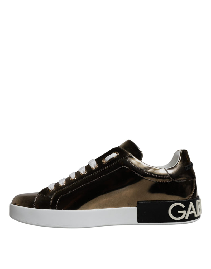 Gold Leather Logo Portofino Men Sneaker Shoes