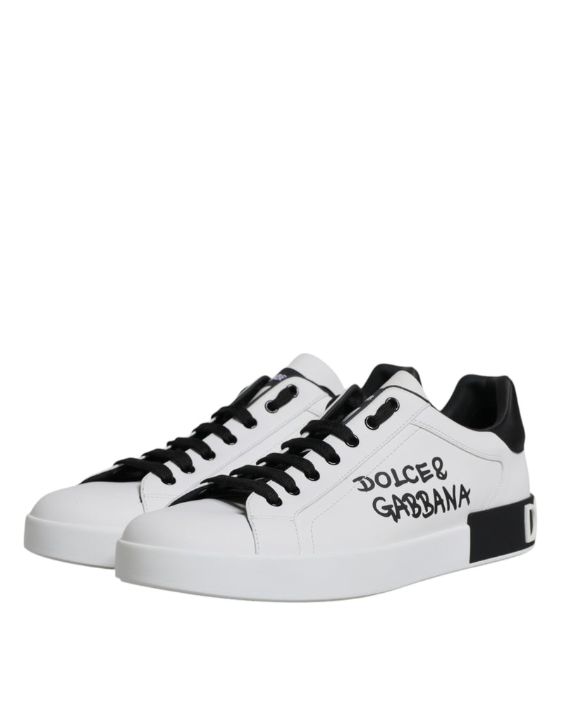 White Leather Logo Portofino Sneakers Shoes