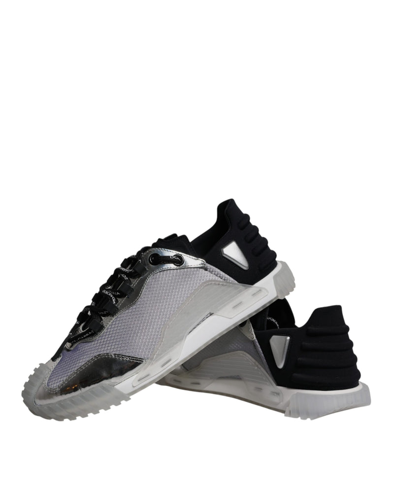 Silver Black Nylon NS1 Low Top Sneakers Shoes