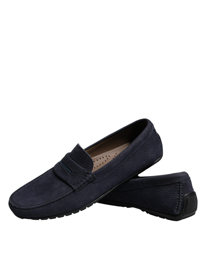 Blue Calf Leather Slip On Men Moccasin Shoes