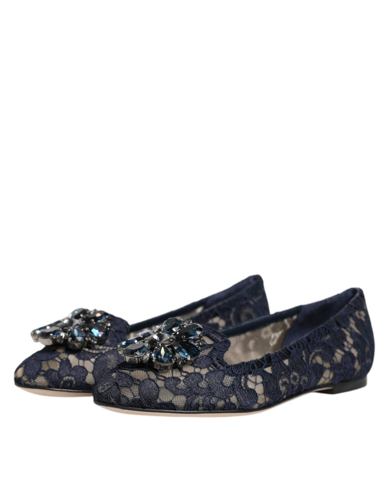 Blue Taormina Lace Crystals Flats Shoes