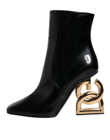 Black Jackie Leather Mid Calf Boots Shoes