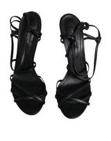 Black Leather High Heels Keira Sandals Shoes