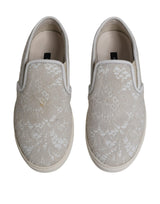 White Floral Lace Slip On Loafers Shoes