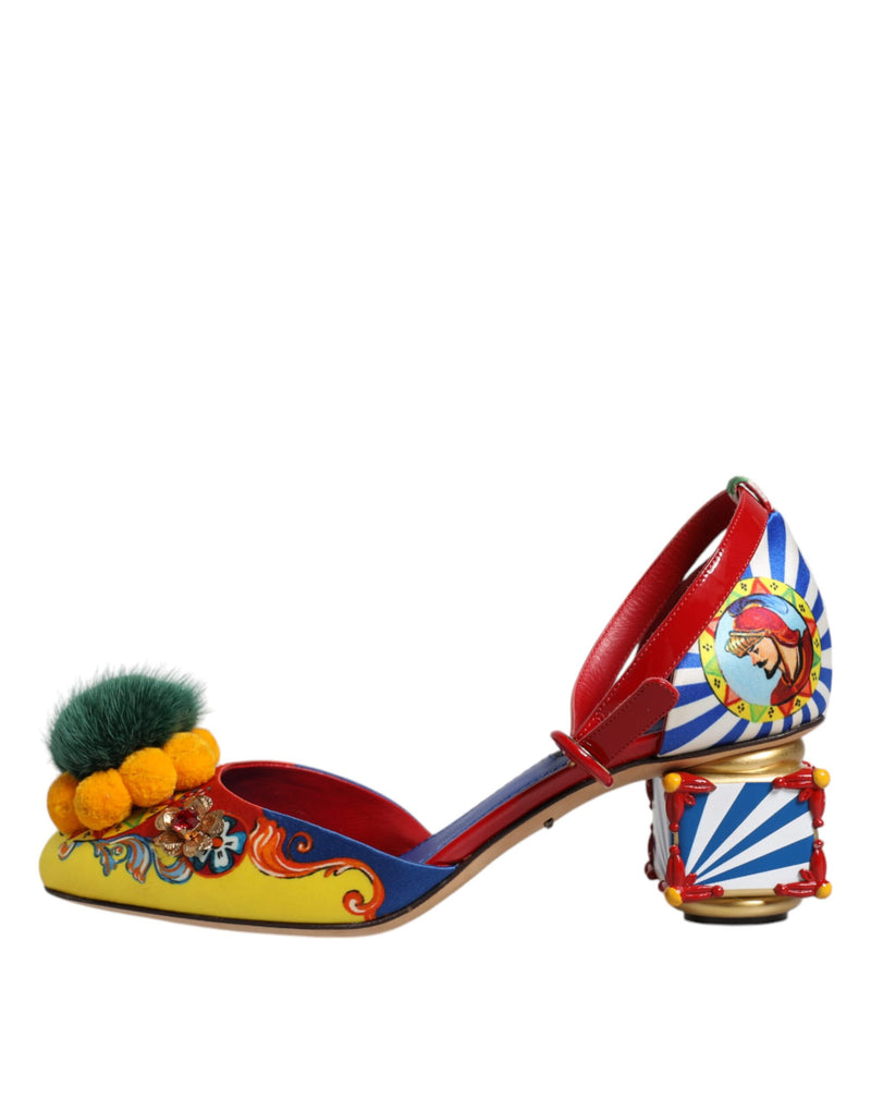 Multicolor Carretto Crystal Fur Sandals Shoes