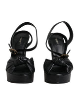 Black Leather Platform Heels Sandals Shoes