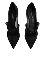 Black Mesh Mary Jane Crystal Heel Pump Shoes