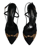 Black Brown Lace High Heels Slingback Shoes