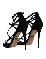 Black Suede Ankle Strap Heels Sandals Shoes