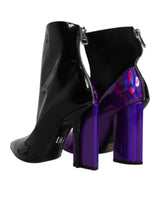 Purple Black Pointed Ankle Boots Shoes