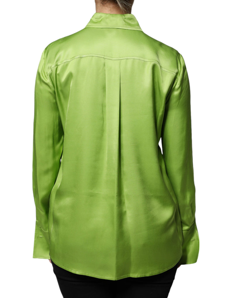 Green Viscose Long Sleeves Collared Blouse Top