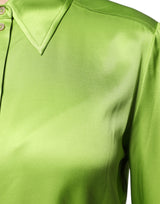 Green Viscose Long Sleeves Collared Blouse Top