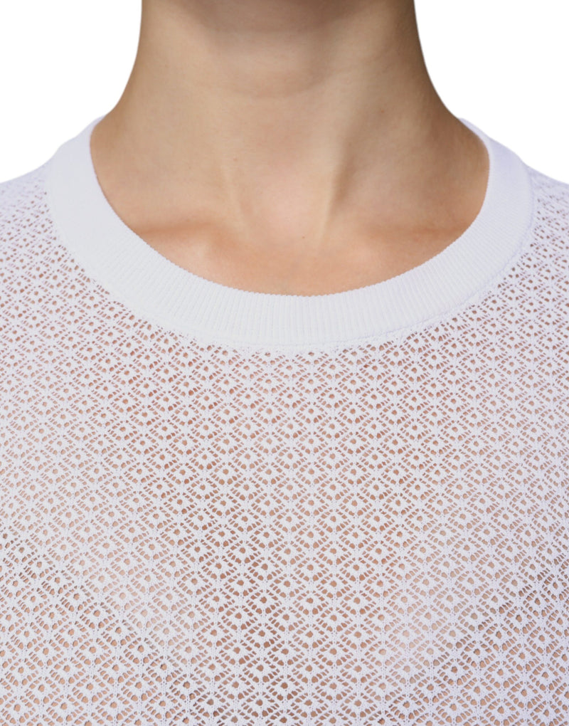 White Mesh See Through Long Sleeves Top