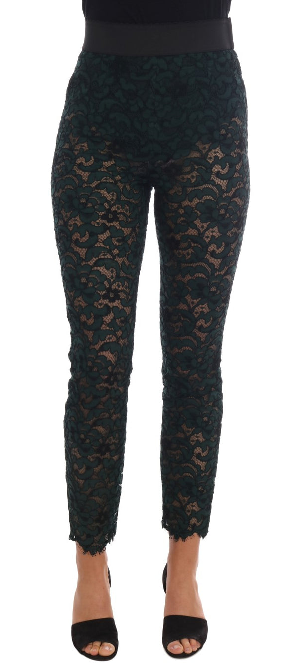 Pantalon mince en dentelle florale haute taille