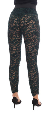 Pantalon mince en dentelle florale haute taille