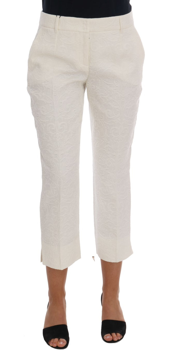 Κομψό White Capri Pants - Cotton & Silk Blend