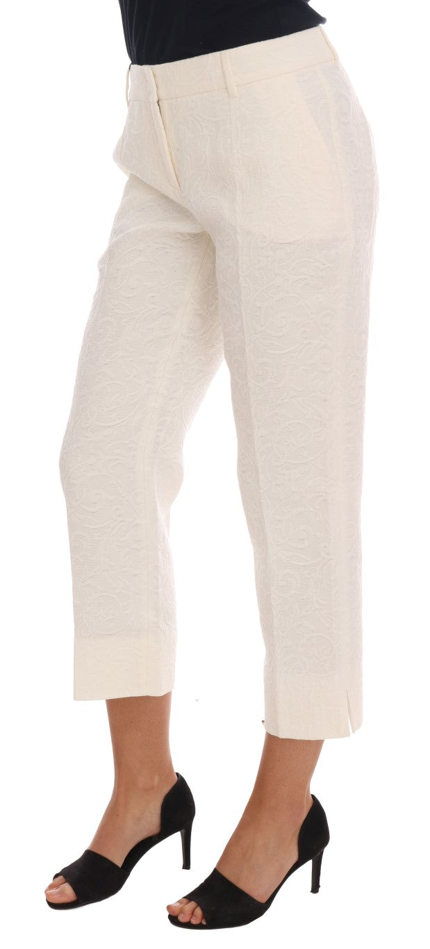 Κομψό White Capri Pants - Cotton & Silk Blend