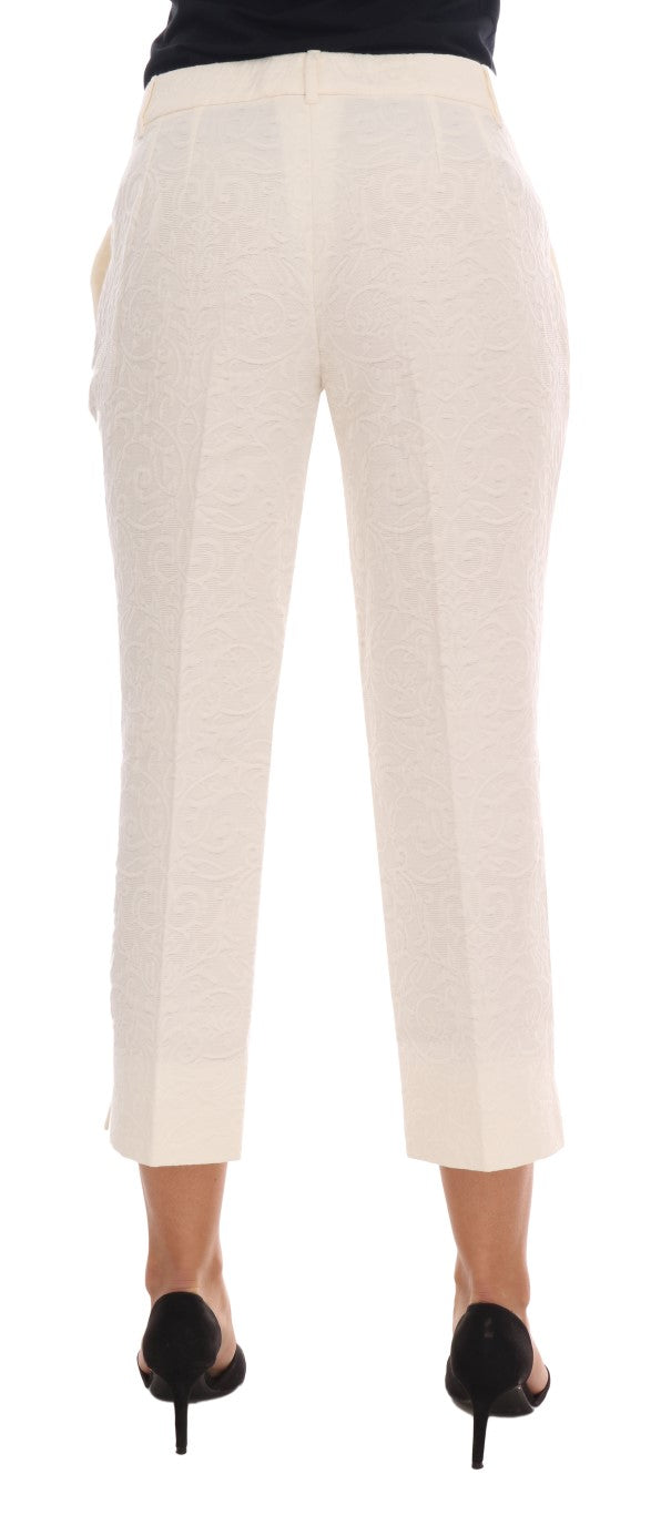 Κομψό White Capri Pants - Cotton & Silk Blend