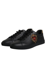 Black Leather London Heart Men Sneakers Shoes